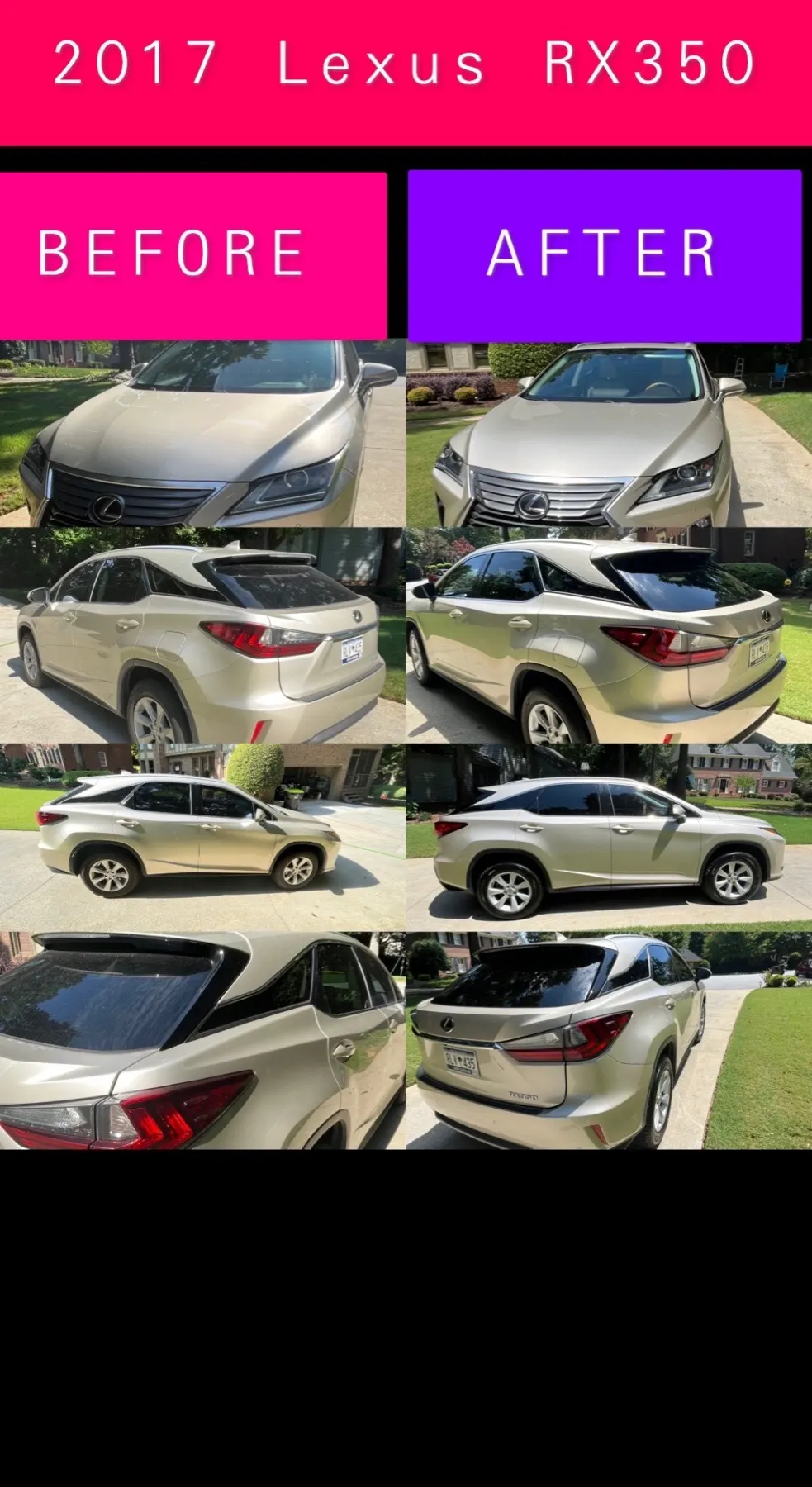 Lexus RX350 before and after detailing collage